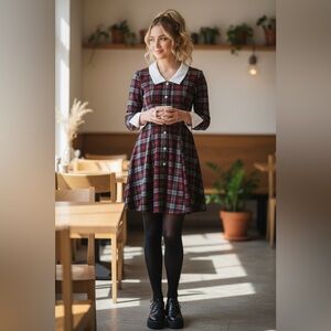 VTG plaid button front dress with faux pearl buttons DBY, Ltd. Sz 5 School Girl